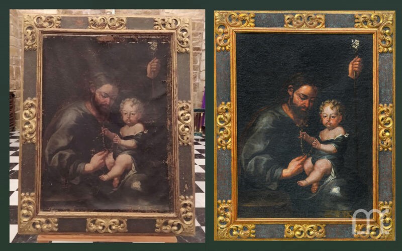 Restaurado el lienzo, «San José con el niño» de la parroquia de La Asunción